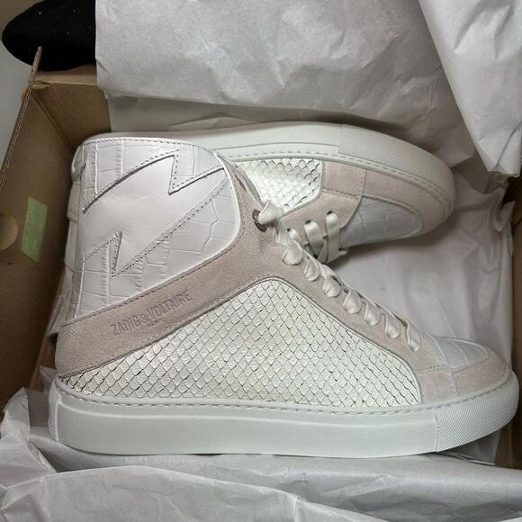 ZADIG & VOLTAIRE Zv1747 High Flash Keith Croc Blanc Leather Sneakers sz 39 $458 - Picture 1 of 15